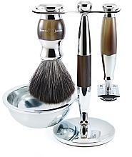 Духи, Парфюмерия, косметика Набор для бритья - Edwin Jagger Imitation Horn & Chrome 4 Piece DE Set Black Synthetic