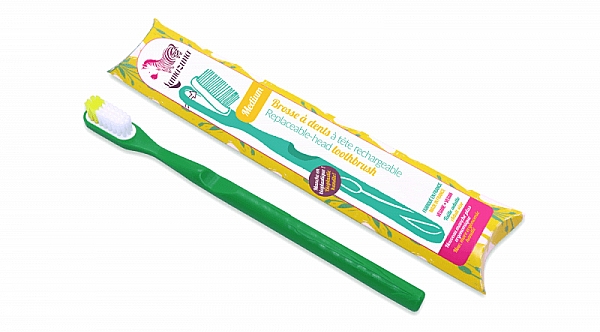 Зубная щетка из биопластика со сменной головкой, мягкая, зеленая - Lamazuna Toothbrush — фото N1