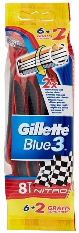 Набор одноразовых станков для бритья, 6+2 шт - Gillette Blue 3 Nitro — фото N1