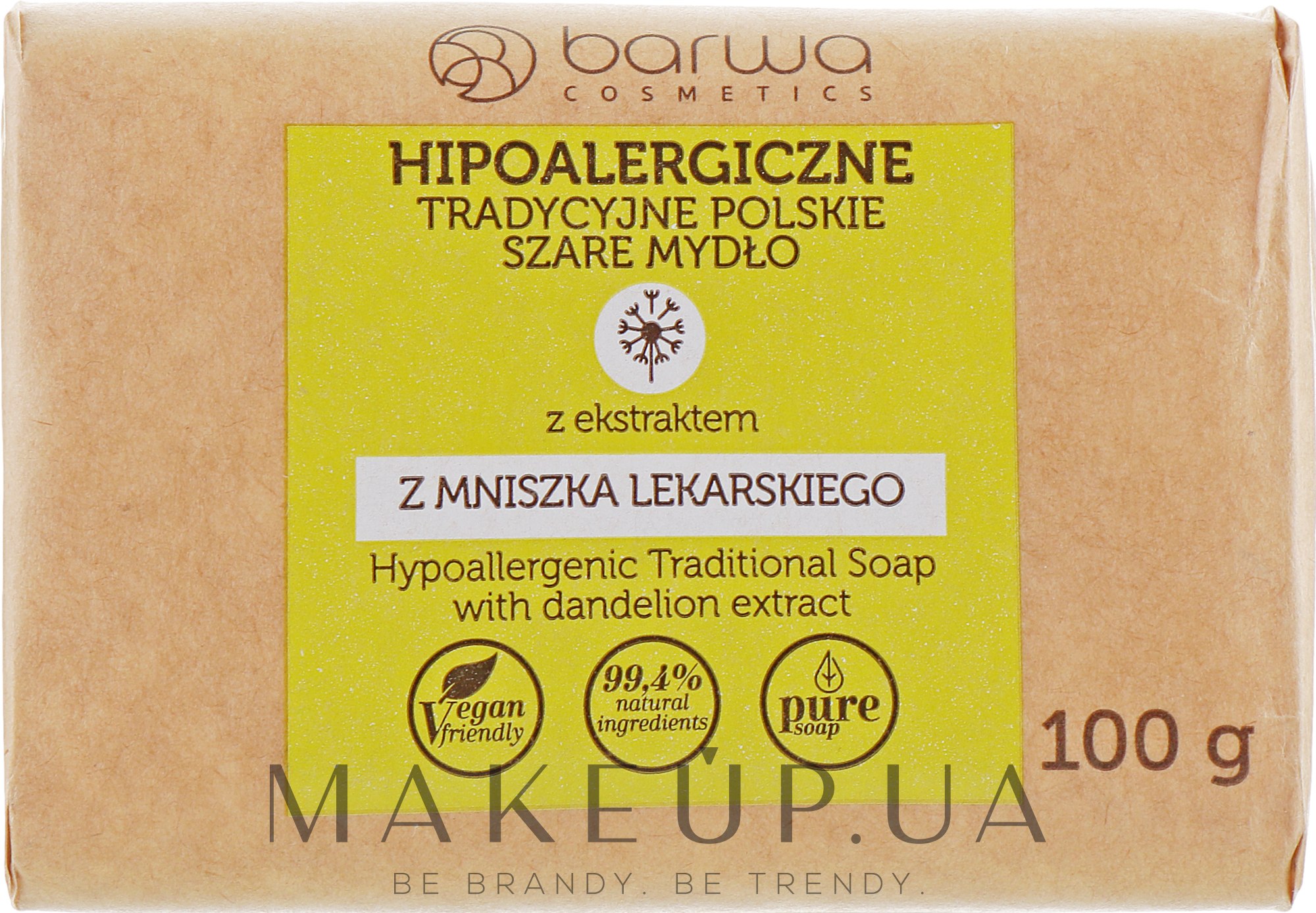 Гіпоалергенне традиційне мило з екстрактом кульбаби - Barwa Hypoallergenic Traditional Polish Soap With Dandelion Extract — фото 100g
