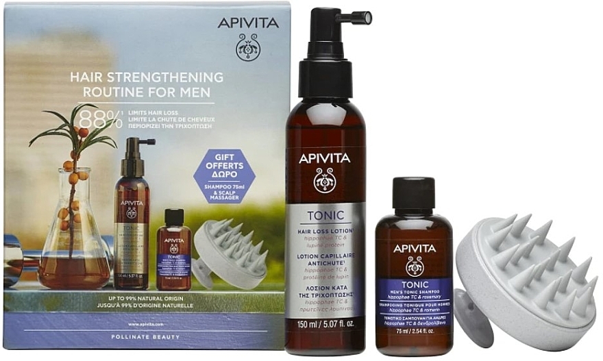 Набор - Apivita Hair Strengthening Routine For Man (h/lot/150ml + shm/75ml + mass/brush/1pcs) — фото N1