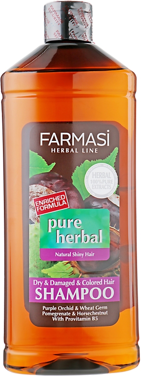 Шампунь для сухих, поврежденных и окрашенных волос - Farmasi Pure Herbal Natural Shiny Hair Shampoo