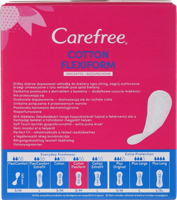 Гигиенические ежедневные гибкие прокладки без запаха, 56 шт - Carefree Cotton FlexiForm Unscented — фото N2
