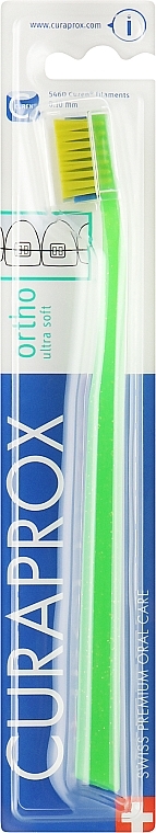 Ортодонтическая зубная щетка, с углублением, зелено-зеленая - Curaprox CS 5460 Ultra Soft Ortho — фото N1