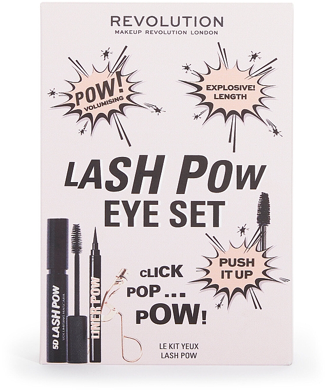 Набор - Makeup Revolution Lash Pow Eye Duo Gift Set (eyelash curler/1pc + mascara/12.2ml + eyeliner/3ml) — фото N2