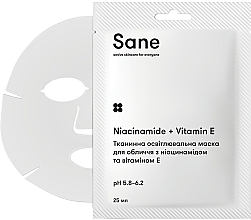 Тканевая осветляющая маска для лица с ниацинамидом и витамином Е - Sane Niacinamide + Vitamin E — фото N1