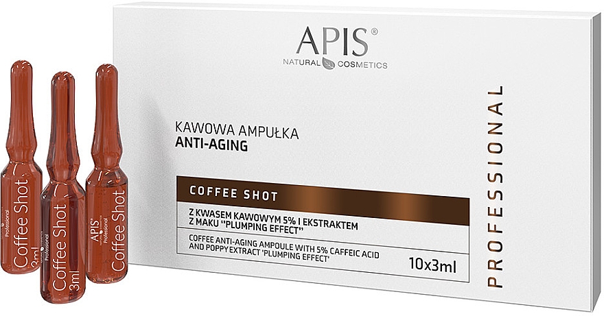 Кофейные омолаживающие ампулы "Эффект наполнения" - APIS Professional Coffee Shot Anti-Aging Ampoule With Caffeic Acid 5% And Poppy Extract — фото N1