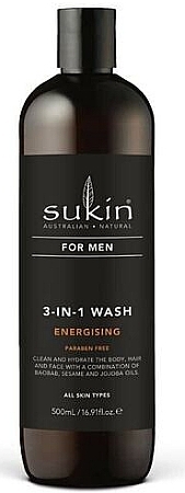 Мужской гель для мытья тела и волос 3 в 1 "Energising" - Sukin For Men 3-in-1 Wash — фото N1