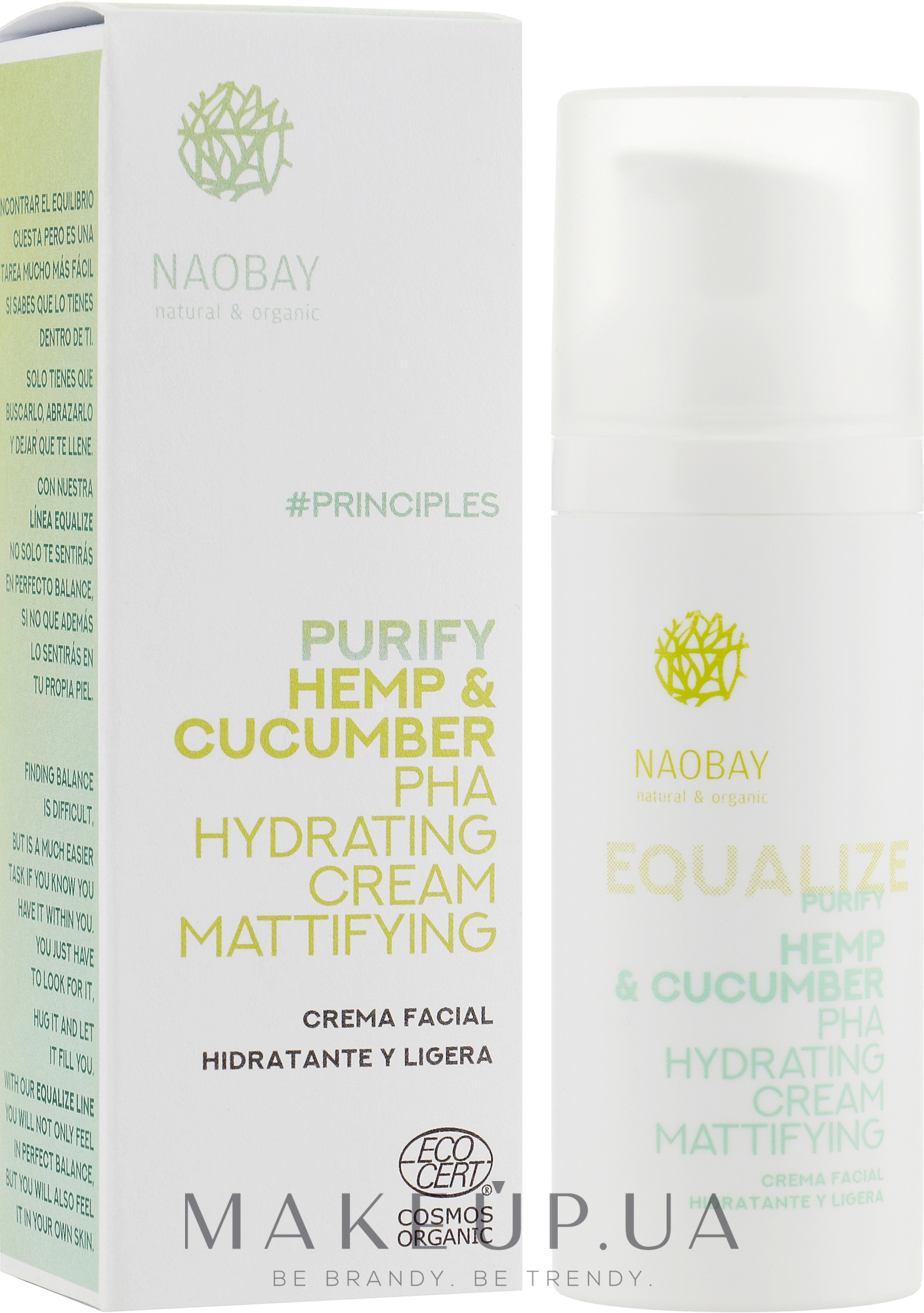 Увлажняющий и матирующий крем для лица - Naobay Purify Hemp & Cucumber PHA Hydrating Cream Mattifying — фото 50ml
