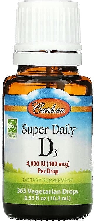 Вітамін D3 у краплях, 4000 IU - Carlson Super Daily Liquid Vitamin D3 — фото N1