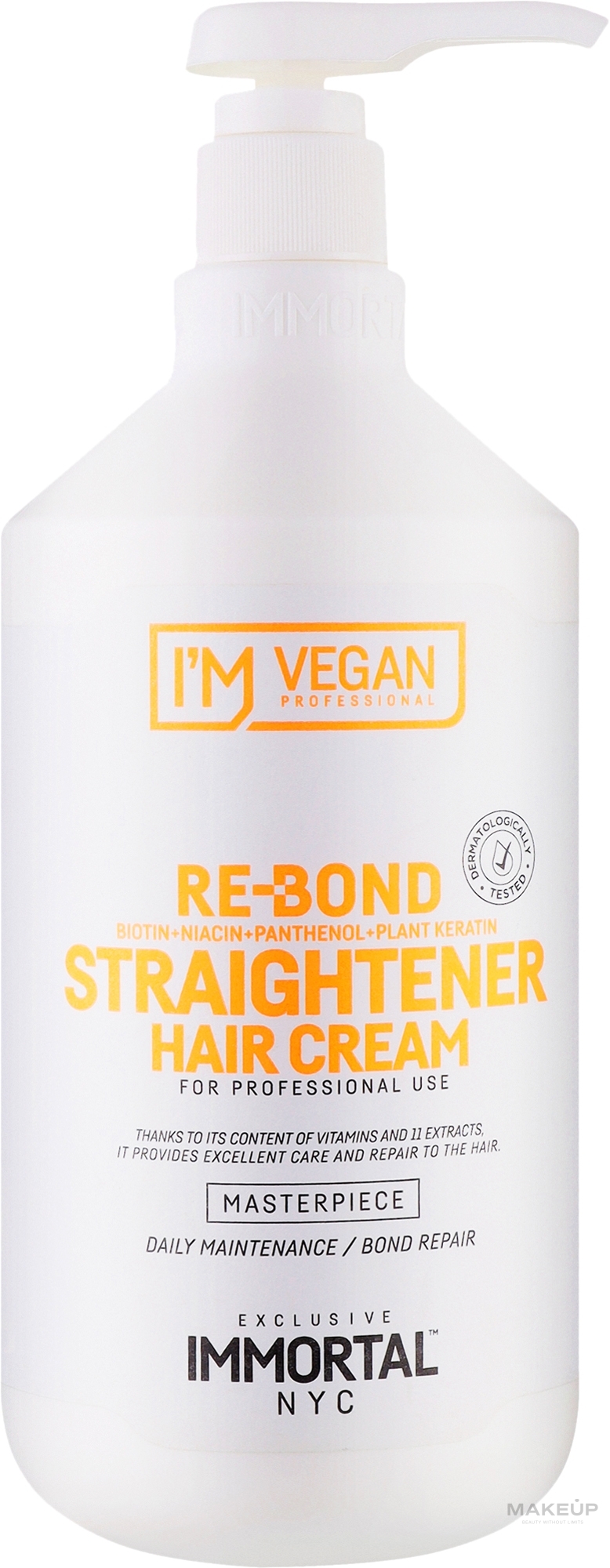 Крем для глибокого відновлення та випрямлення пошкодженого волосся - Immortal NYC I'm Vegan Re-Bond Straightener Hair Cream — фото 1000ml