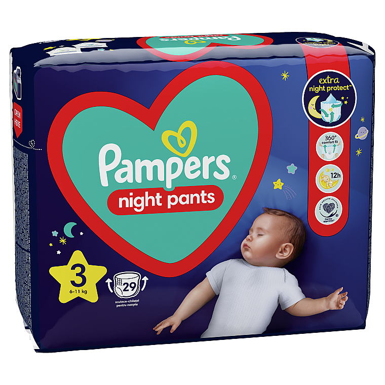 Підгузки-трусики нічні Night Pants Розмір 3 (6-11 кг), 29 шт. - Pampers — фото N3