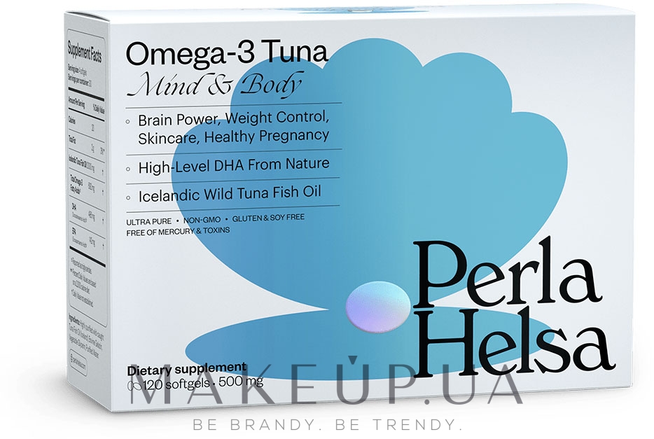 Омега-3 із тунця, з високим рівнем DHA, 120 капсул - Perla Helsa Omega-3 Tuna Mind & Body Dietary Supplement — фото 120шт