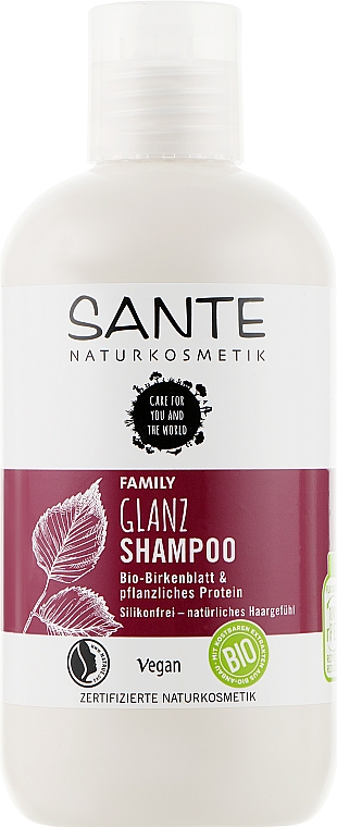 Биошампунь для блеска волос «Растительные протеины и березовые листья» - Sante Family Organic Birch Leaf & Plant Protein Shine Shampoo