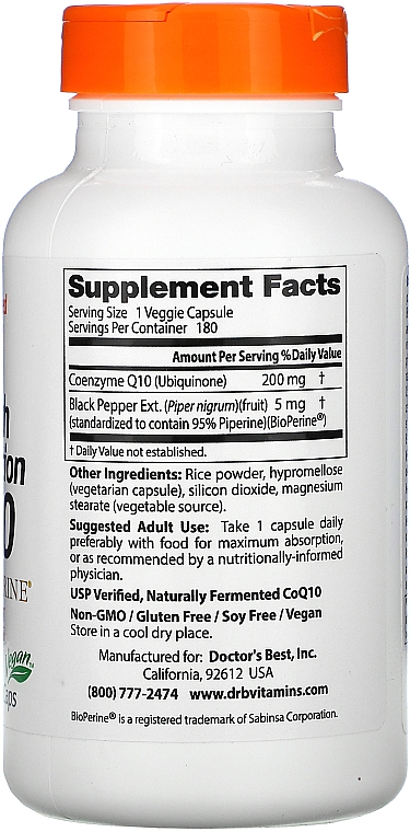 Коензим Q10 високого засвоєння, з біоперином, 200 мг, рослинні капсули - Doctor's Best — фото N3