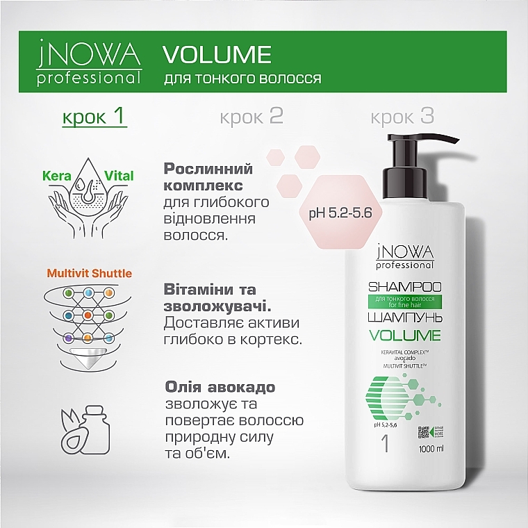Шампунь для об'єму тонкого волосся, з дозатором - JNOWA Professional 1 Volume Shampoo — фото N2