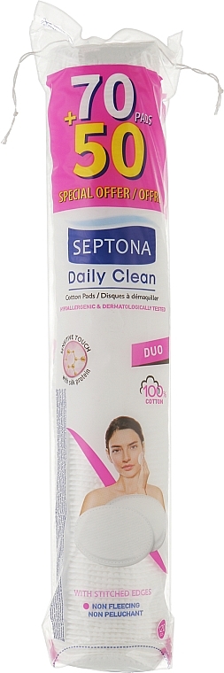 Косметичні ватні диски, 70 + 50 шт. - Septona Daily Clean Sensitive Touch Duo — фото N1