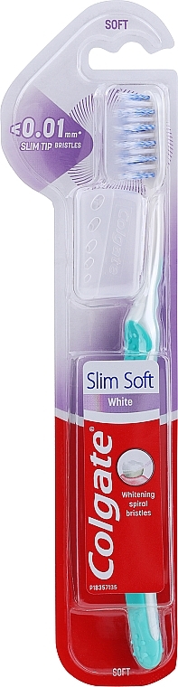 Зубна щітка, м'яка, біло-синя - Colgate Slim Soft White 0.01 mm — фото N1