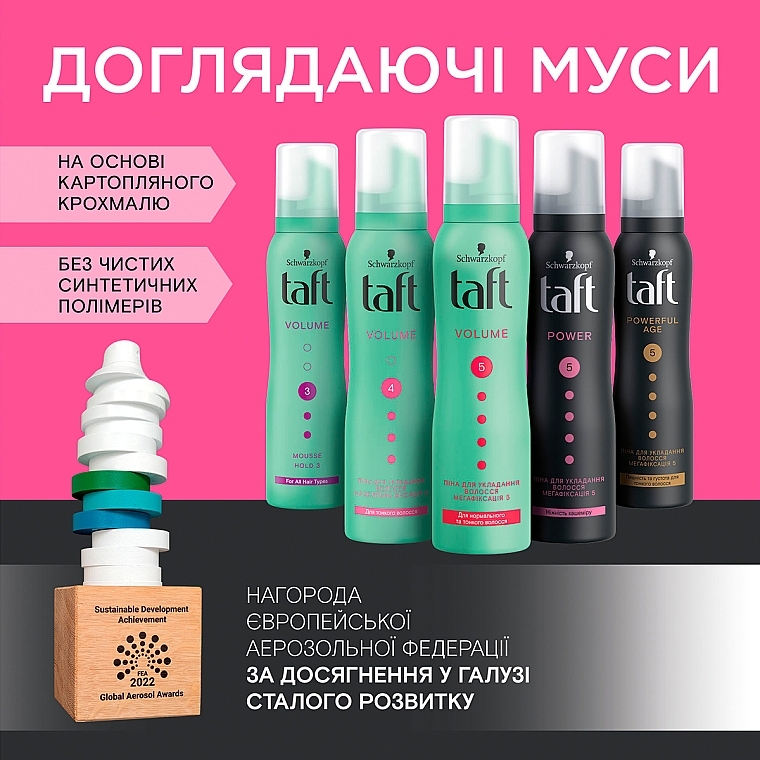 Пена-мусс для волос "Объем", мегафиксация 3 - Schwarzkopf Taft True Volume 3 Mousse — фото N3