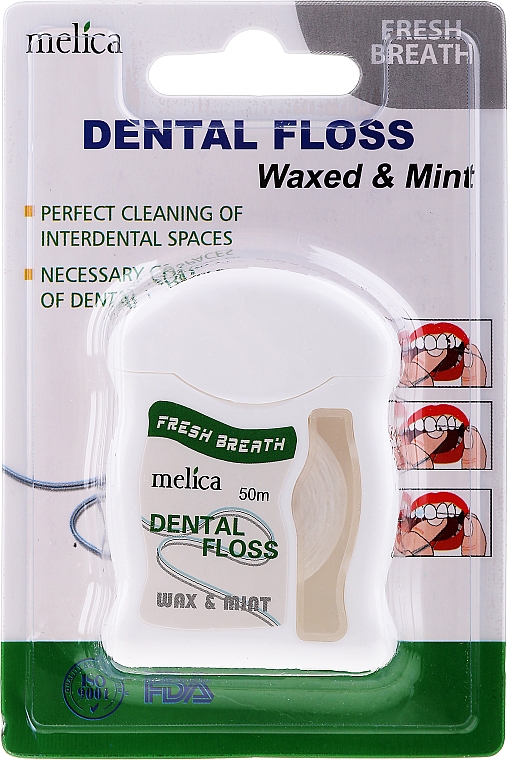 Зубная нить со вкусом мяты - Melica Organic Dental Floss Waxed & Mint 