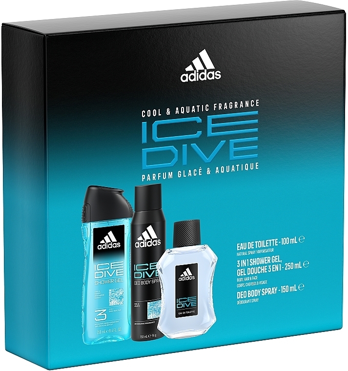 Adidas Ice Dive - Набор (edt/100ml + spray/150ml + sh/gel/250ml) — фото N3