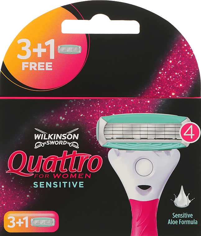 Набор сменных лезвий, 3+1шт - Wilkinson Sword Quattro for Women Sensitive — фото N1