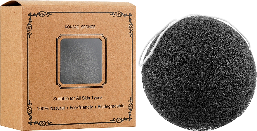 Спонж для умывания конжаковый крафт, черный - Cosmo Shop Konjac Sponge Craft Box — фото N2