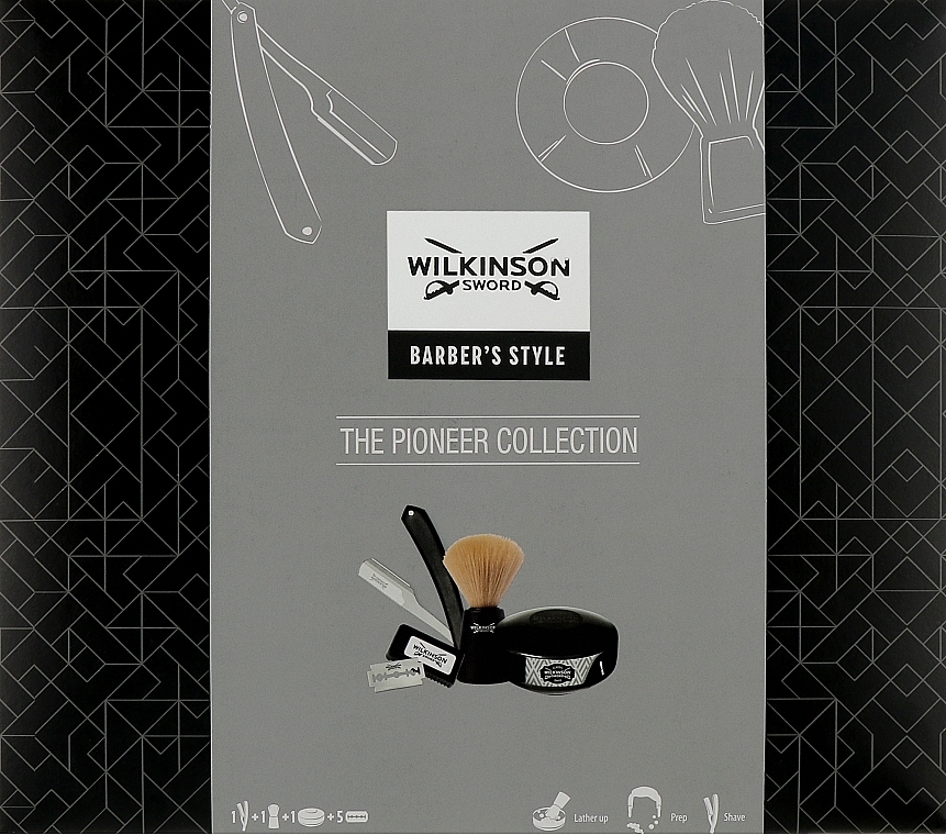 УЦЕНКА Набор для бритья - Wilkinson Sword The Pioneer Collection (soap/125g + brush/1pcs + sh/1pcs + raz/5pcs) * — фото N1