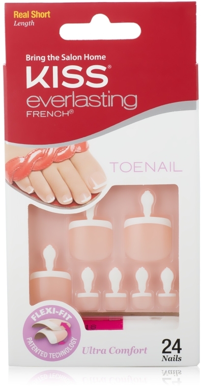 Набор накладных ногтей для ног с клеем Ультра стойкий френч Розовый - Kiss Everlasting French Toenail Kit
