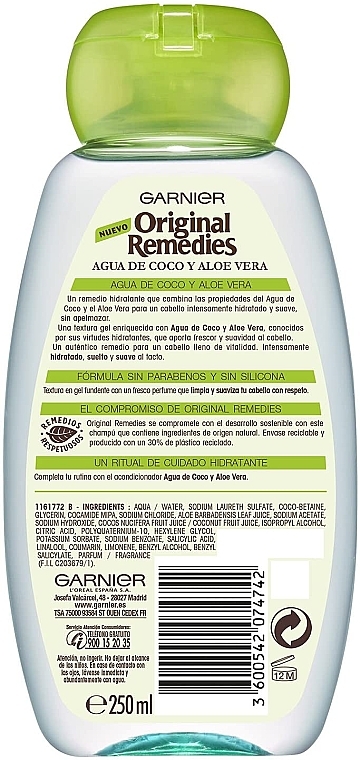 Шампунь для волосся "Кокосова вода й алое" - Garnier Original Remedies Coconut Water and Aloe Vera Shampoo — фото N2