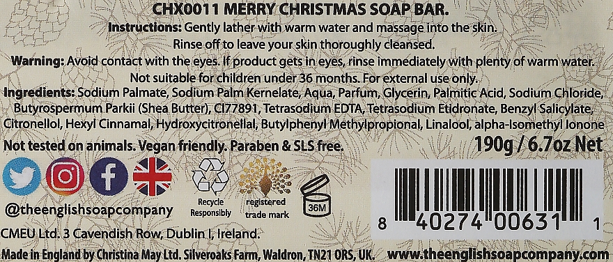Натуральне парфумоване мило з маслом ши - The English Soap Company Merry Christmas Luxury Vegetable Soap — фото N2