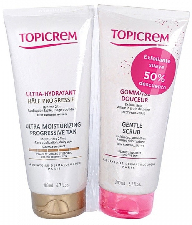 Набор - Topicrem Ultra Tanning Moisturizer Set (b/milk/200 ml + b/scrub/200 ml) — фото N1