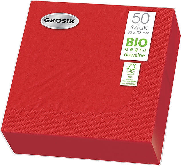 Салфетки бумажные двухслойные, 33x33 см, красные, 50 шт. - Grosik — фото N1
