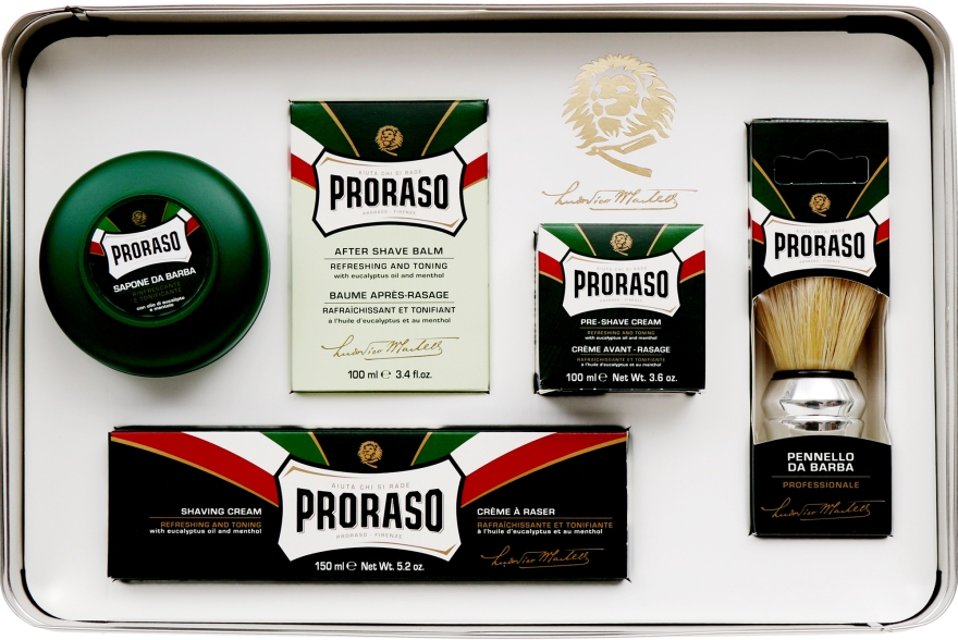 Набір - Proraso Classic Full Shaving Metal Box (cr/100ml + sh/cr/150ml + ash/cr/100ml + brush + glass) — фото N2