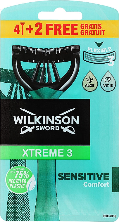 Одноразовые станки, 4+2 шт. - Wilkinson Sword Xtreme 3 Sensitive — фото N1