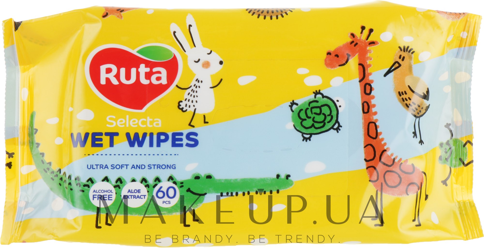 Влажные салфетки с экстрактом алоэ "Веселые зверята", 60 шт - Ruta Selecta Wipes — фото 60шт