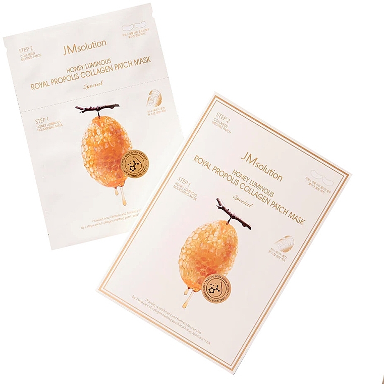 Питательная двойная маска с прополисом и коллагеном - Jmsolution Honey Luminous Royal Propolis Collagen Patch Mask Special — фото N2