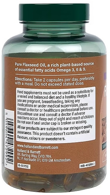 Лляна олія, 2000 мг - Holland & Barrett High Strength Cold Pressed Flaxseed Oil 2000mg — фото N3
