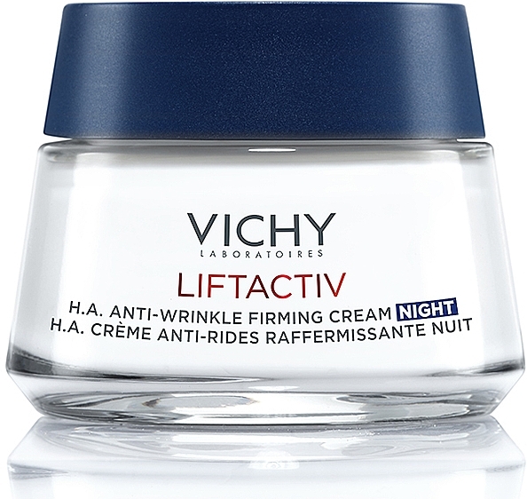 Нічний розгладжувальний крем з гіалуроновою кислотою для корекції зморшок шкіри обличчя - Vichy LiftActiv H. A.