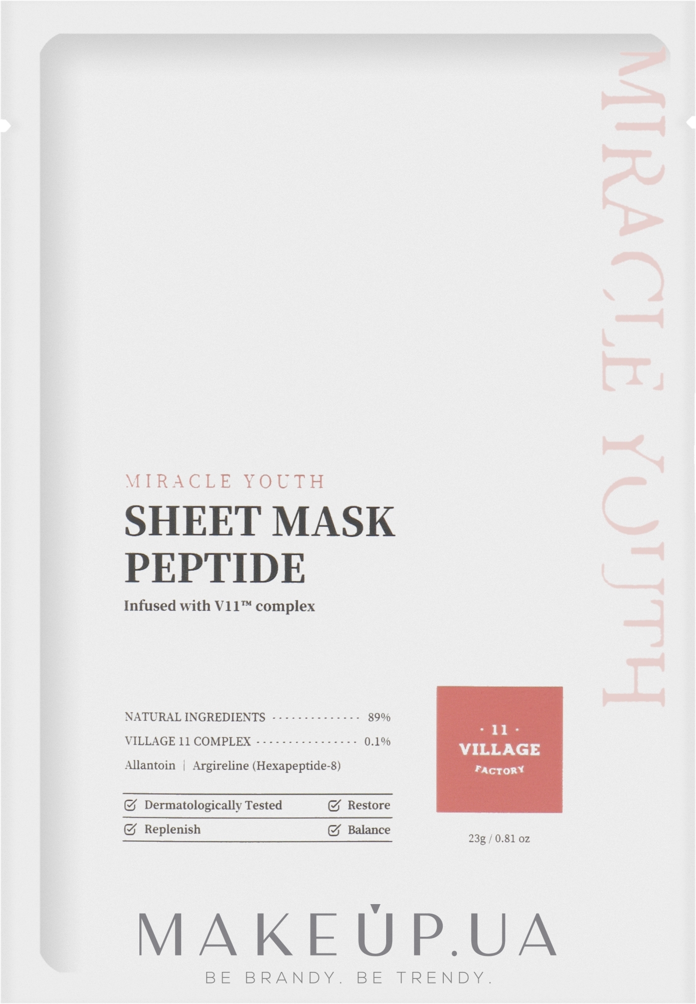 Тканинна маска для обличчя з пептидами - Village 11 Factory Miracle Youth Cleansing Sheet Mask Peptide — фото 23g