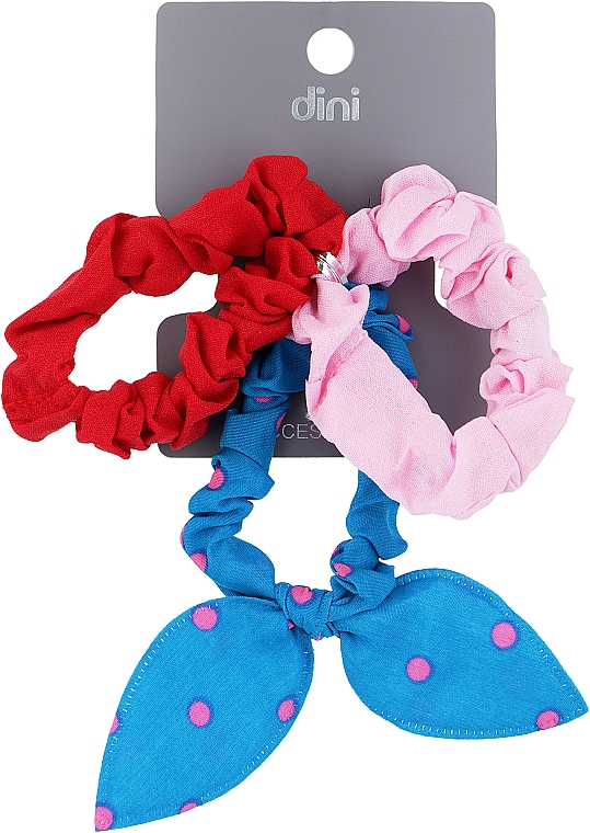 Резинки для волос "Бабочка" , AT-14, красная+розовая+синяя в горошек - Dini Every Day — фото N1