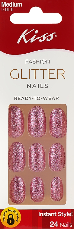 Набор накладных ногтей "Розовый жемчуг" - Kiss Fashion Glitter Nails