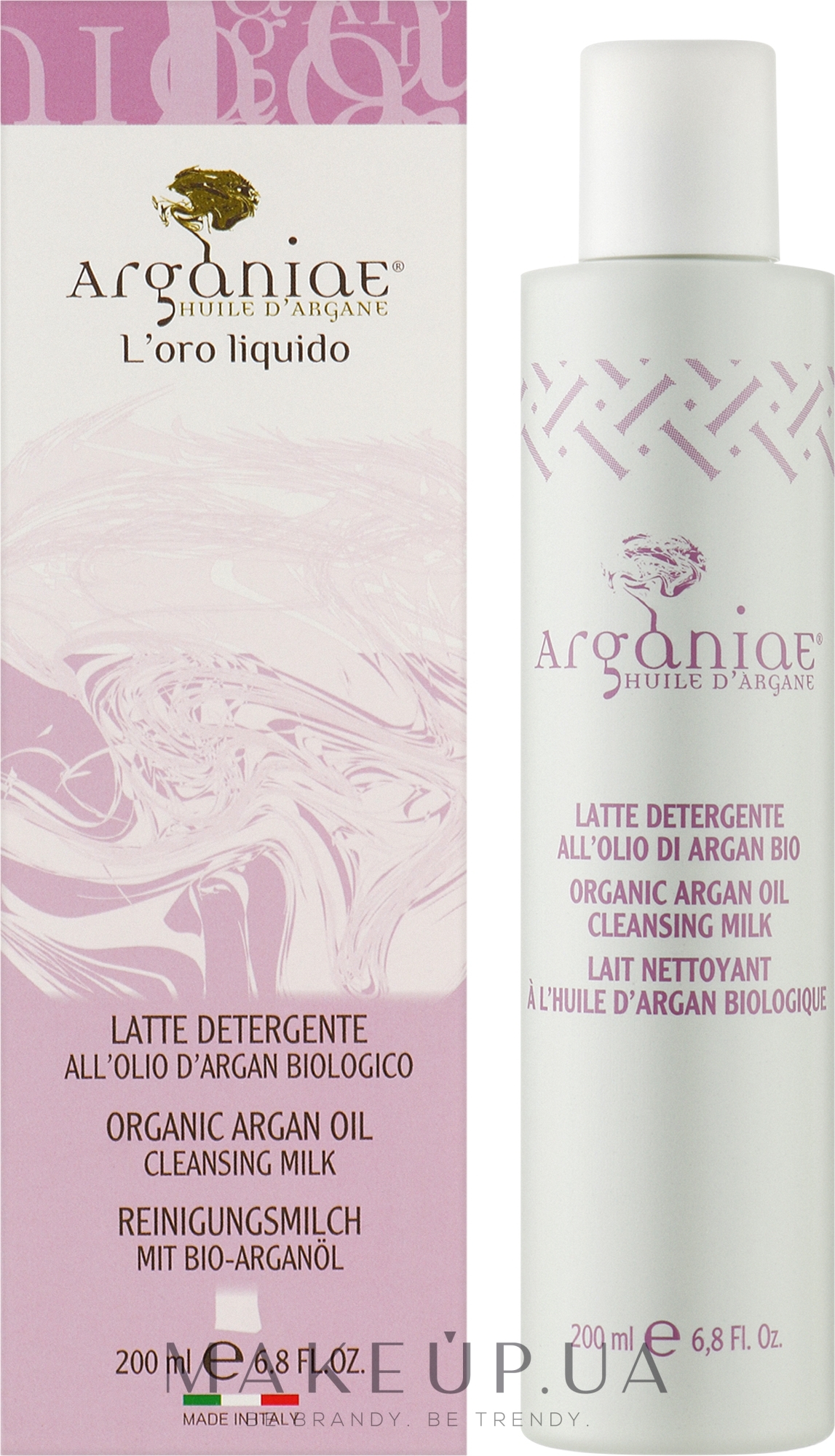 Очищувальне молочко для обличчя з органічною аргановою олією - Arganiae L'oro Liquido Organic Argan Oil Cleansing Milk — фото 200ml