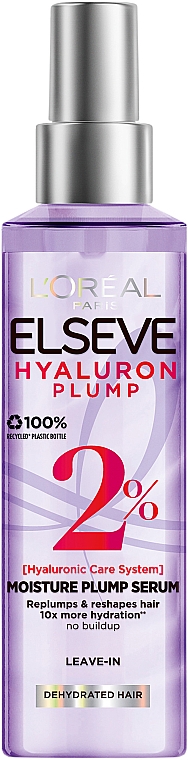 Сыворотка-филлер с гиалуроновой кислотой для волос, нуждающихся в увлажнении и объеме - L'Oreal Paris Elseve Hyaluron Plump — фото N1