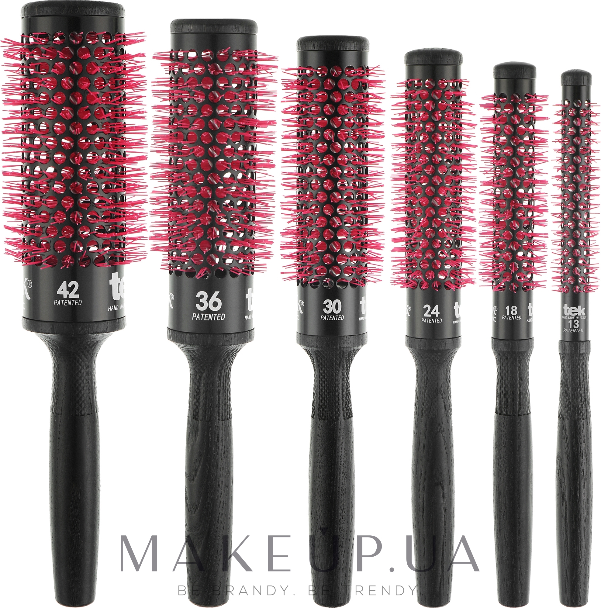 Набор профессиональных круглых черных щеток - Tek Brushes & Combs — фото 6шт