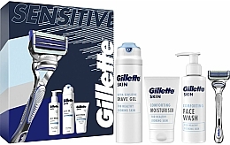 Духи, Парфюмерия, косметика Набор - Gillette Skin Giftset Sensitive (shave gel/200ml + f/cr/100ml + f/gel/140ml + razor/1pc)