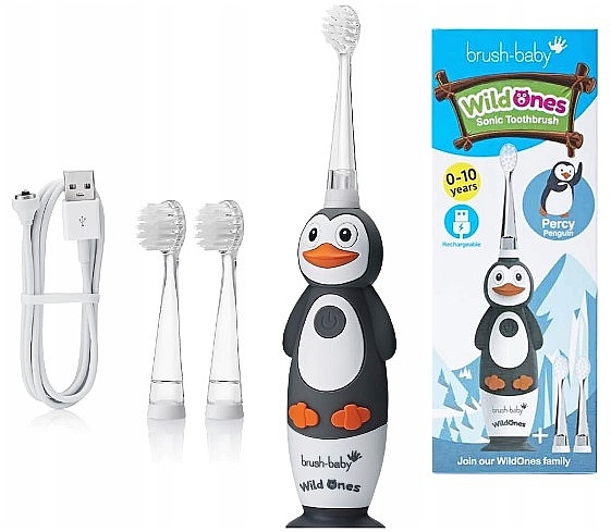 Електрична зубна щітка, 0-10 років - Brush-Baby WildOnes Percy Penguin Sonic Toothbrush — фото N2