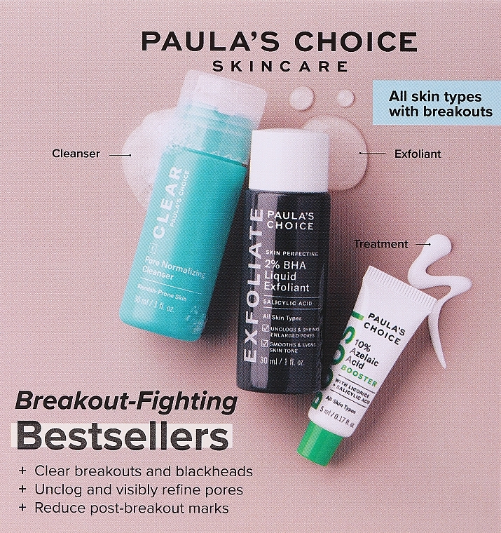 Набор - Paula's Choice Breakout-Fighting Bestsellers Kit (cleanser/30ml + exfoliant/30ml + booster/5ml) — фото N2