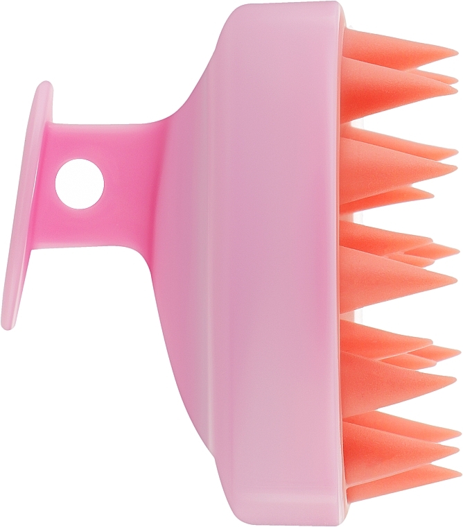 Щетка-массажер CS041P силиконовая с ручкой, круглая, d80мм, розовый/оранжевый - Cosmo Shop — фото N2