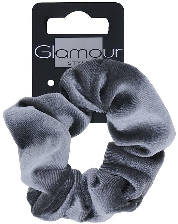 Резинка для волос бархатная, серая - Glamour — фото N1